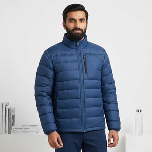 Factory Puffer Jacket for Windbreaker Plain Blank Blue Bubble Puffer <b>Down</b> Jacket for Men - Product Image 1