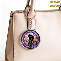 Porte-clés en acrylique Verre Teinté Corbeau et Papillon, Corbeau Noir sur Mosaïque Florale avec Bord Holographique, Breloque d'Art Gothique Double Face