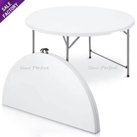 Table Pliante de Banquet Ronde Blanche en Résine Plastique Légère Populaire pour Fête et Mariage