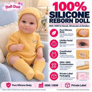 Poupée Duo personnalisée de 18 pouces, entièrement en silicone, bébé reborn, barboteuse tricotée jaune, cadeau de Noël personnalisé pour enfants - Product Image 1