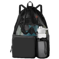 Sac à dos en maille de polyester durable et portable avec sac à chaussures et poignée en corde pour la gym, la plage et les voyages, logo personnalisé