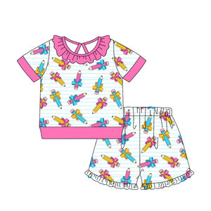 GSSO3524 Conjunto de Verano Personalizado para Niña Pequeña con Estampado de Flores Rojas, Ropa Infantil al por Mayor, Conjunto de Regreso a Clases de Manga Corta para Niña - Product Image 2