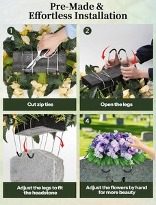 <span class=keywords><strong>Flores</strong></span> de Plástico Duradero para Marcador de Tumba, Rosa Azul, Decoración para <span class=keywords><strong>Cementerio</strong></span> <span class=keywords><strong>con</strong></span> Hojas de Helecho y Detalles Blancos, Regalo Conmemorativo para el Recuerdo de un Ser Querido - Product Image 6