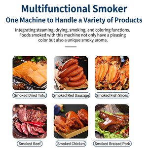 Horno comercial totalmente automático con pantalla táctil eléctrica para secar salchichas, tocino, jamón, pescado y carne, y máquina para hacer tocino. - Product Image 5