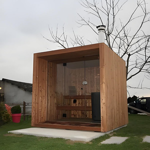 Sauna Elettrica Esterna Moderna Bianca Personalizzata Anti-Umidità <span class=keywords><strong>e</strong></span> Anti-Muffa per Villa con Stufa a Roccia Calda in Hemlock/Cedro Rosso - Product Image 4