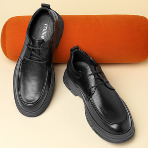 Chaussures Derby en cuir véritable pour hommes, à lacets, pour affaires, tenue formelle, bureau, carrière, quatre saisons, noir - Product Image 2