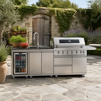 Cuisine extérieure moderne de luxe haut de gamme, barbecue à gaz en acier inoxydable 6 brûleurs, double porte, évier et réfrigérateur, certifié CE