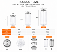 Bouteille en plastique PET de qualité alimentaire 250 ml 500 ml, boîte vide pour boissons avec couvercle à anneau facile à ouvrir pour l'emballage de jus, de lait, de thé