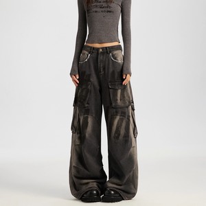 Pantaloni da donna stile Vintage Euro-americano luce Y2K Hip Hop stile Cargo Multi-tasca Denim <span class=keywords><strong>Jeans</strong></span> a gamba larga <span class=keywords><strong>vita</strong></span> <span class=keywords><strong>bassa</strong></span> pe - Product Image 4