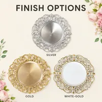 Assiettes de Présentation Vintage Européennes en Plastique Sculpté Creux 33CM, Décor Argent et Or, Sous-Assiettes pour Mariages et Banquets