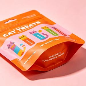 Sachets refermables personnalisés en aluminium imprimé avec fermeture éclair, pour pâtés humides et friandises pour chats - Product Image 1