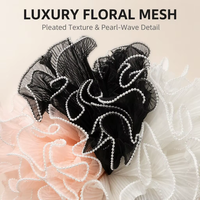 28cm*4Y Tissu de Doublure Intérieure de Luxe en Maille Florale Enduite, à Motifs de Fleurs, Perles et Ondulations, pour Emballage de Bouquets et de Fleurs, Spécial Halloween