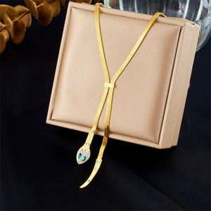 Snake Head Tail Bone Chain Gold Plated Zinc Alloy Necklace Women's Fashion Jewelry Gift N3081 - Product Image 1