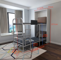 Lit superposé métallique pliable, design invisible pour petits appartements, double étage, rabattable latéralement, dissimulé au mur, double usage, maison et école