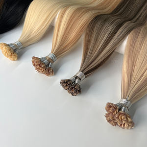 Extensiones de cabello de punta plana de queratina preadherida con punta K de doble dibujado Itips U V Y I F Fábrica Extensiones de cabello natural humano ruso - Product Image 1