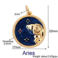Zodiaque Horoscope Signe Médaillon Pendentif Réel 18K Plaqué Or Étincelle Astro Pièce pour Collier Bracelet Fabrication de Bijoux Fourniture L82