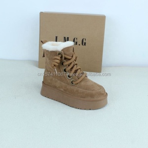 Bottes d'hiver de luxe pour femmes en peau de mouton avec doublure en cuir véritable, talon plat, confortables et douces, idéales pour les vacances - Product Image 5