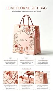 Custom Logo Luxury Pink Embossed Gift paper <b>Bags</b> Rose Gold Foil Print Tote <b>bags</b> with Rope handles - Product Image 5