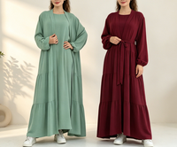 Ensemble Abaya d'été décontracté 2 pièces en crêpe premium, robe intérieure turque unie avec ceinture pour Ramadan et Aïd, vêtements islamiques en gros