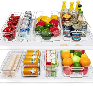 4 Pack Top Quality Clear Plastic Pantry Food Fridge Organizer Refrigerator Fridge Storage Box Organizer