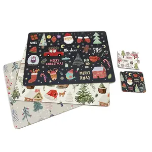 European Style Custom Heat Resistant Christmas Decoration Mat Sublimation Mdf Cork Placemat And Coasters For Dining Table
