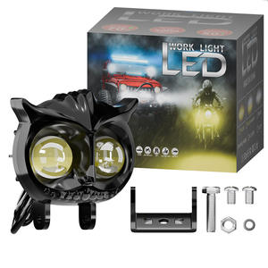Phare antibrouillard avant de moto en plastique jaune 12V, étanche IP67, double couleur, design hibou, avec système d'éclairage mini à 2 lentilles - Product Image 2