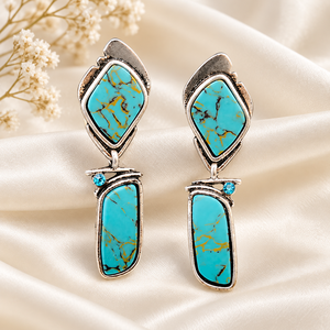 Pendientes colgantes de turquesa para mujer, estilo bohemio geométrico, joyería chapada en plata antigua, regalo - Product Image 4