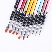 Ensemble professionnel de pinceaux à ongles multifonctionnels en nylon avec manches métalliques, pinceaux plats, ovales, coudés et liner pour le dessin d'ongles