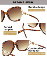 Lunettes de soleil surdimensionnées pour femmes, protection UV400, monture PC avec décoration en cristal, verres dégradés, effet écaille de tortue, couleur personnalisée, OEM ODM