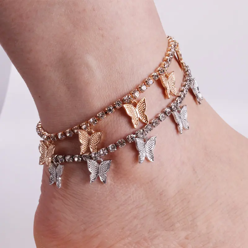 Ankle Anklet European Fashion New Design Women Butterfly Ankle Bracelet Full Bling Crystal Tennis Chain Butterfly Anklet