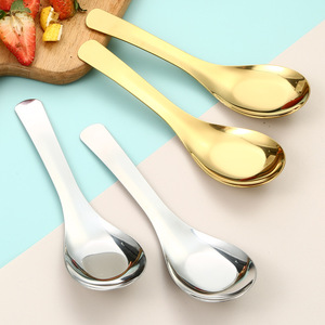 Cuillère à fond plat en acier inoxydable 304, cuillère épaisse pour enfants/soupe/dessert, cuillère ronde pour la maison - Product Image 2