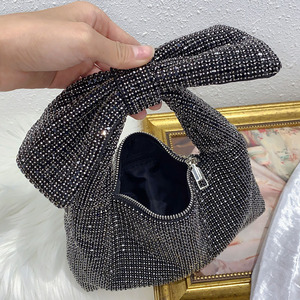 2026 New Fashion Luxury Designer Handbag Purses for Women Shiny Rhinestones <b>Bow</b> Evening Clutch <b>Large</b> Capacity Soft Hobo Tote - Product Image 2