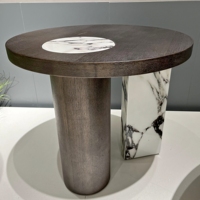 Nouvelle Collection : Table Basse Ronde pour Salon, Ensemble en Bois et Plateau en Marbre, Magnifique Table à Thé, Fabrication Foshan, Meubles de Qualité