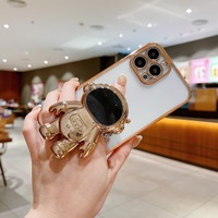 Support d'astronaute en TPU souple Transparent pour iphone 11 12 13 14 Pro Max, coque arrière de béquille transparente