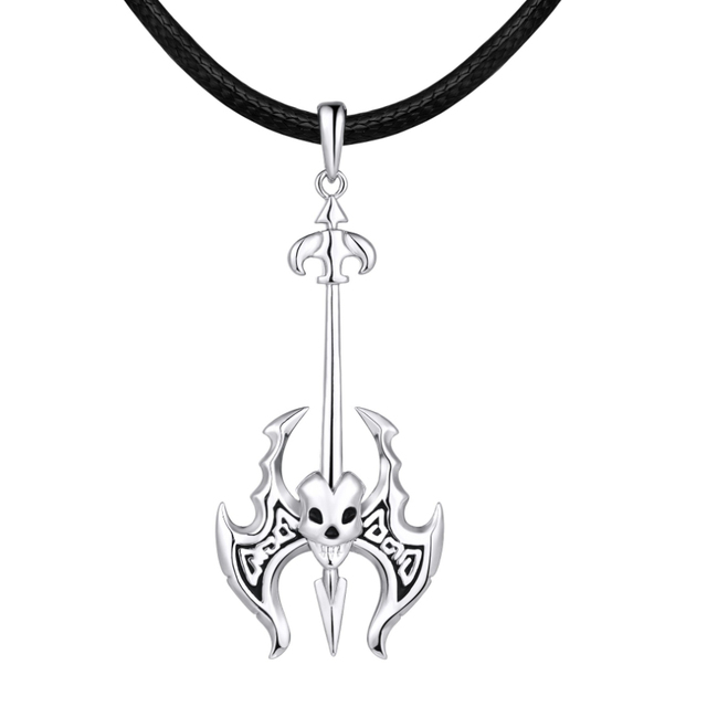 925 Sterling Silver Skull Spear Pendant Necklace Punk Gothic Style Leather Chain Blackening Process Necklace Jewelry for Men