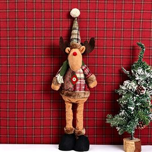 Figurines de Noël rétractables en peluche : Père Noël, Bonhomme de neige, Renne – Ornements de table ou de fenêtre en tissu écossais - Product Image 3