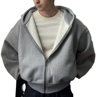 Jaket ritsleting tebal bulu domba Solid cuci asam lapisan ganda kustom Hoodie pas potong ukuran besar pria kelas berat uniseks