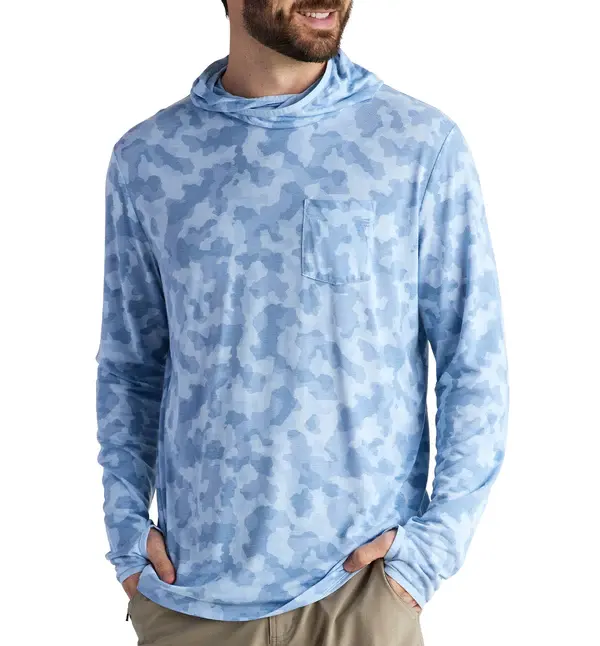 UPF 50+ Sublimated Coma Pattern Customized Fishing Hoodies Breathable Lightweight Long Sleeve Fishing Hoodies