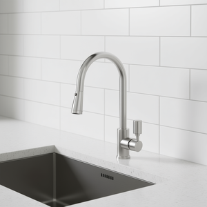 Rubinetto da Cucina Estraibile in Acciaio Inox Nero Opaco, Montaggio su Piano, Design Contemporaneo, Valvola in Ceramica a 1 Foro - Product Image 2