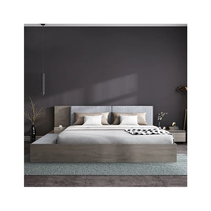 नई डिजाइन बेडरूम फर्नीचर सेट आधुनिक राजा आकार Tatami बिस्तर कपड़े वापस बेडसाइड बिस्तर