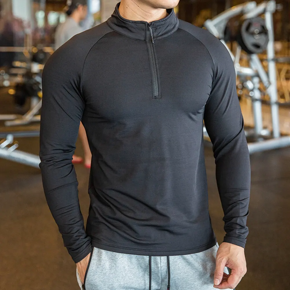 Mens Performance GYM Golf quick dry Running Sport Shirts Active Athletic Long Sleeve Tops 1/4 Quarter Zip Pullover Shirts