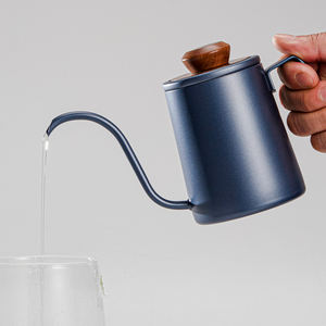 Tetera de acero inoxidable moderna de 600 ml con mango de madera ecológico y tapa, hervidor de café portátil con cuello de cisne para verter. - Product Image 5