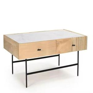 Table basse moderne en bois massif de qualité supérieure avec dessus en marbre et pieds en fer Armoire latérale démontable pour salle à manger et salon Meubles de maison - Product Image 1