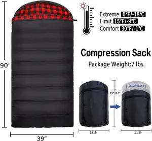 XXL flanella sacco a pelo 100% cotone 0 gradi tratto Zero compressione libero per gli adulti per il freddo campeggio invernale