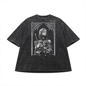 เสื้อยืดวินเทจผู้ชายทรงปกติ สีดำฟอกกรด ดีไซน์เรียบ ผ้าฝ้าย 180 กรัม เป็นมิตรกับสิ่งแวดล้อม พร้อมโลโก้ด้านหน้า - Product Image 4