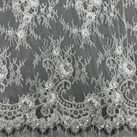 GCWH019487176-3-18 Tissu en dentelle de tulle brodé de fleurs perlées de 150 cm, dentelle de mariée avec perles et paillettes pour robe de mariée
