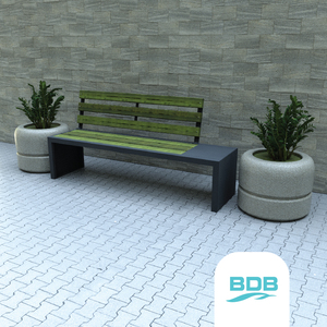 Banc de parc extérieur en métal BDB avec table latérale, sièges résistants aux intempéries pour les espaces publics - Product Image 1