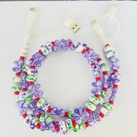 Câble de charge USB décoratif multifonctionnel, artisanal, avec nœud violet mignon et perles colorées esthétiques