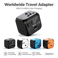 Adaptateur de voyage universel multi-prises 220V vers 5V, prise USB Type C, multi-contacts avec USB et chargeur pour UE/Royaume-Uni/USA