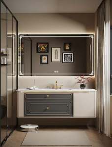 Light Luxury High-ranking Stylish France Style Lacquer Bathroom <b>Vanity</b> <b>with</b> Smart <b>Mirror</b> - Product Image 5
